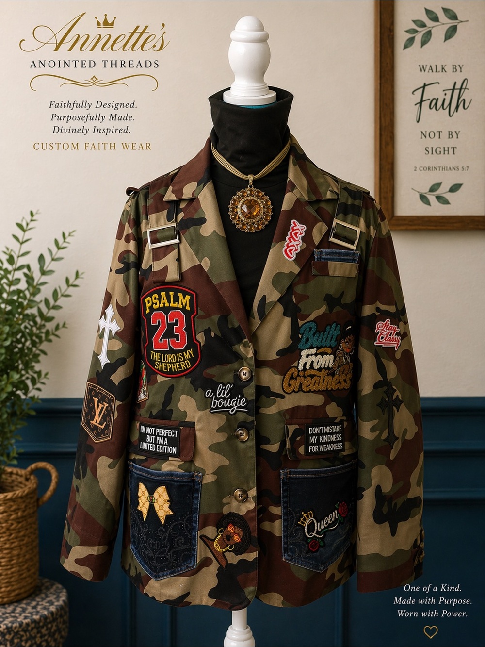 Camouflage Patchwork Military Blazer - Green Camo